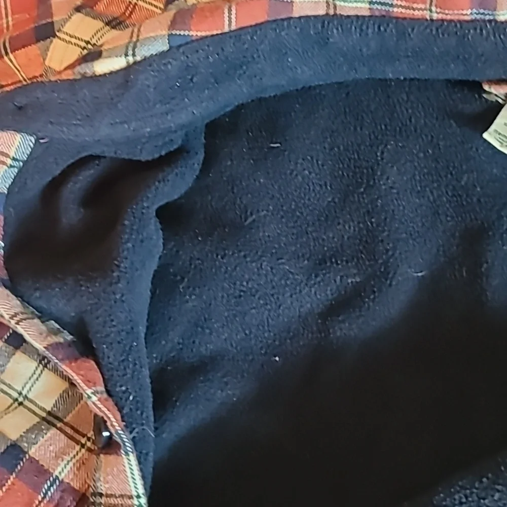VINTAGE L.L. Bean Shacket Men's Navy Blue Plaid Fleece Line Button Jacket Size L - Picture 3 of 8